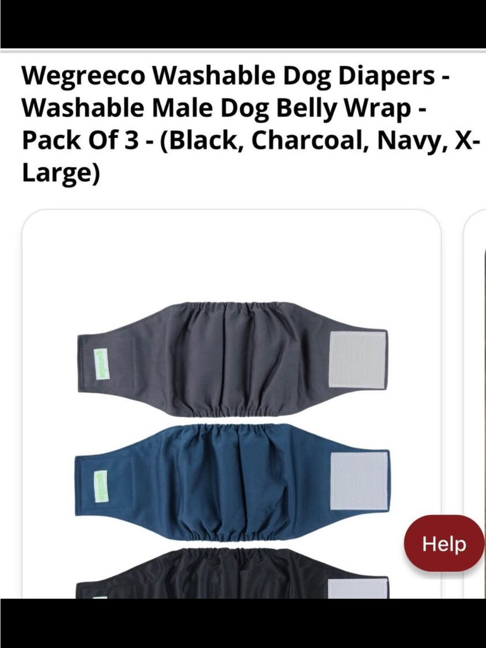Wegreeco Washable Male Dog Belly Wraps - Black, Charcoal, Navy - Pack of 3